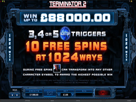 Terminator II Free Spins Paytable