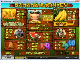 Banana Monkey Slot Payscreen